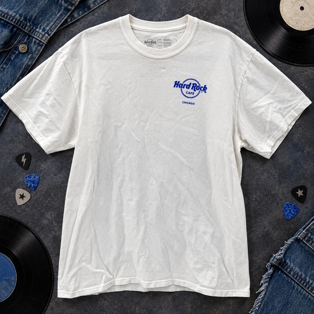 Hard Rock Cafe Chicago Graphic T Shirt L White Souvenir Y2K Streetwear